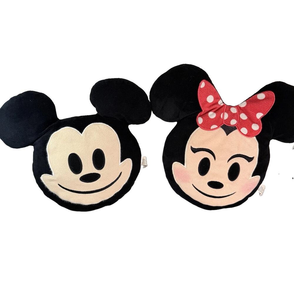 Lot of 2 Disney Emoji Mickey and Minnie Faces Soft Plush Pillows